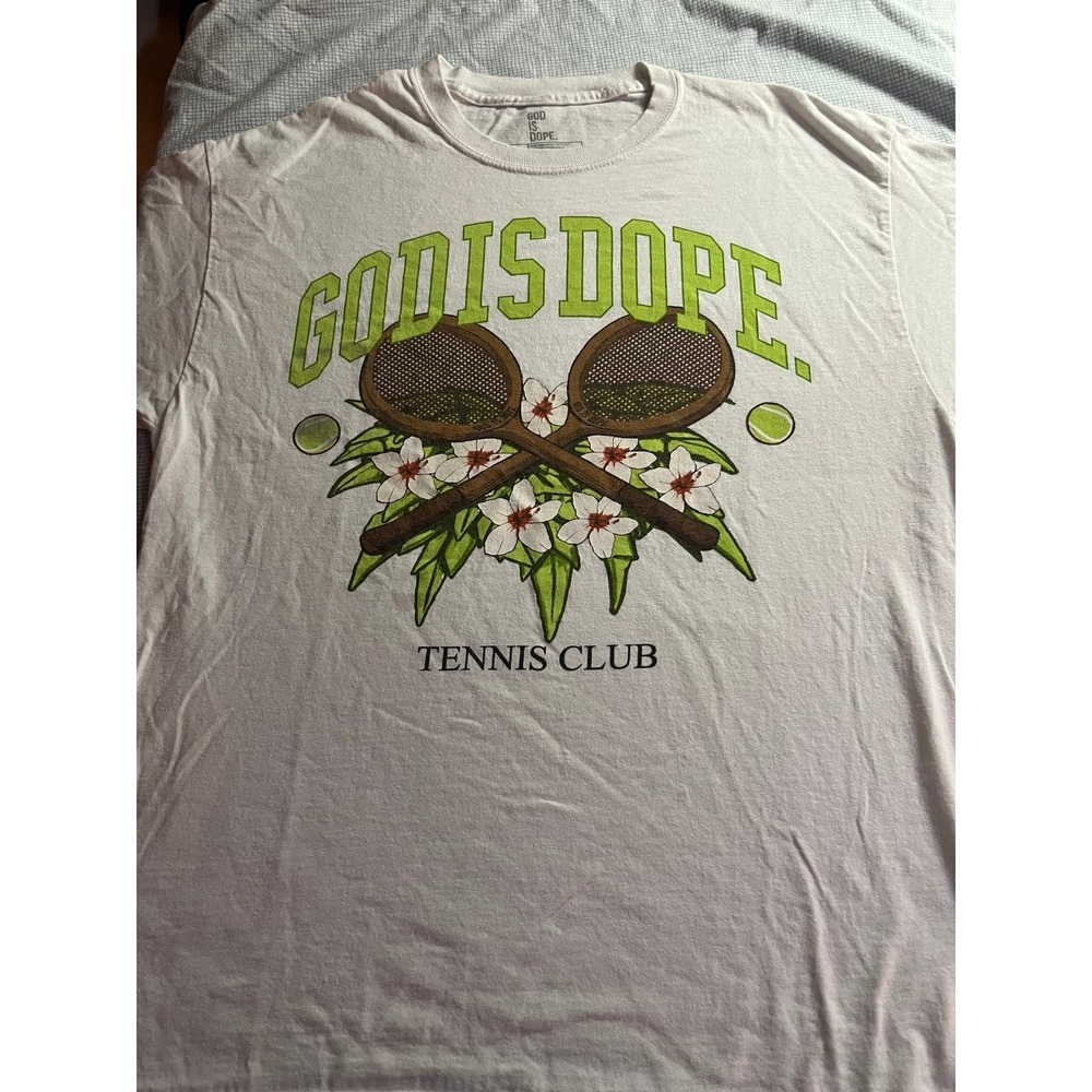 God is Dope tennis 100% cotton white/green‎ t shirt size large